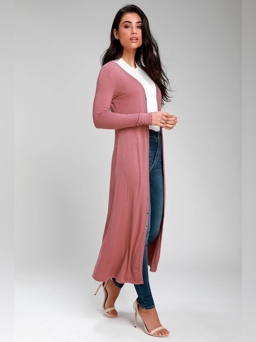 Lulus Middleton Rusty Rose Long Cardigan Duster Sweater